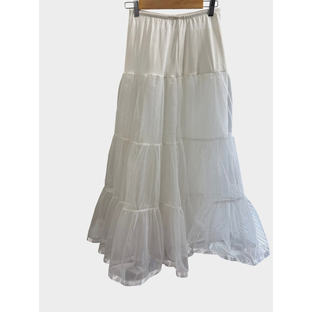 Vintage White Tiered Petticoat 3 Layer Crinoline Tulle Skirt Slip Bridal Costume - Picture 1 of 5